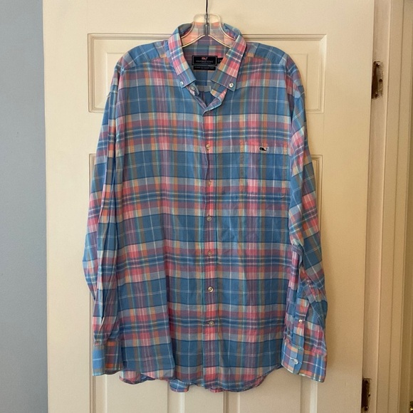 Vineyard Vines Classic Fit Tucker Shirt Blue Pink Button Down Whale Logo Size XL - Picture 1 of 8